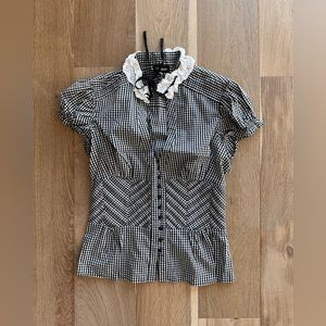 Bebe vintage western rodeo bustier illusion black white lace tie collar Blouse